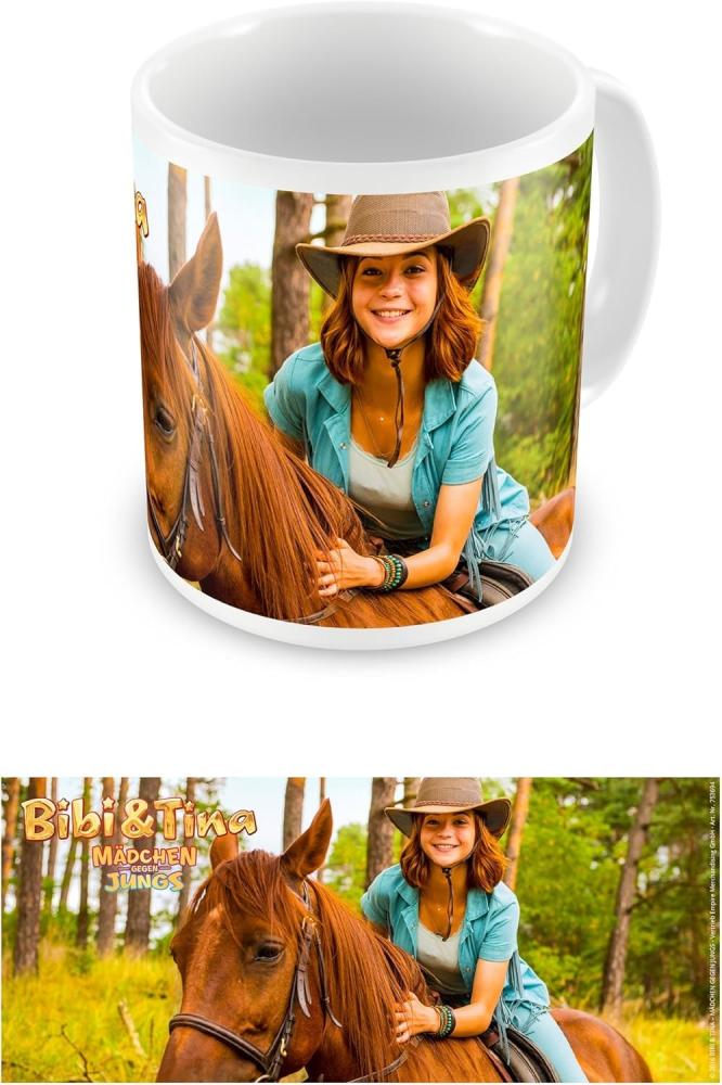 empireposter Bibi & Tina Cowgirl Tina Größe (cm), ca. Ø8,5 H9,5 Beschreibung: Keramik Tasse, weiß, bedruckt, Fassungsvermögen 320 ml, spülmaschinen und mikrowellenfest Bild 1