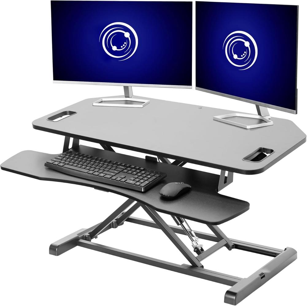 VIVO DESK-V000KL Black Extra Wide Corner Height Adjustable 38 inch up Desk Converter, Sit Stand Tabletop Dual Monitor and Laptop Riser Workstation, Metall, Schwarz, 38" Bild 1