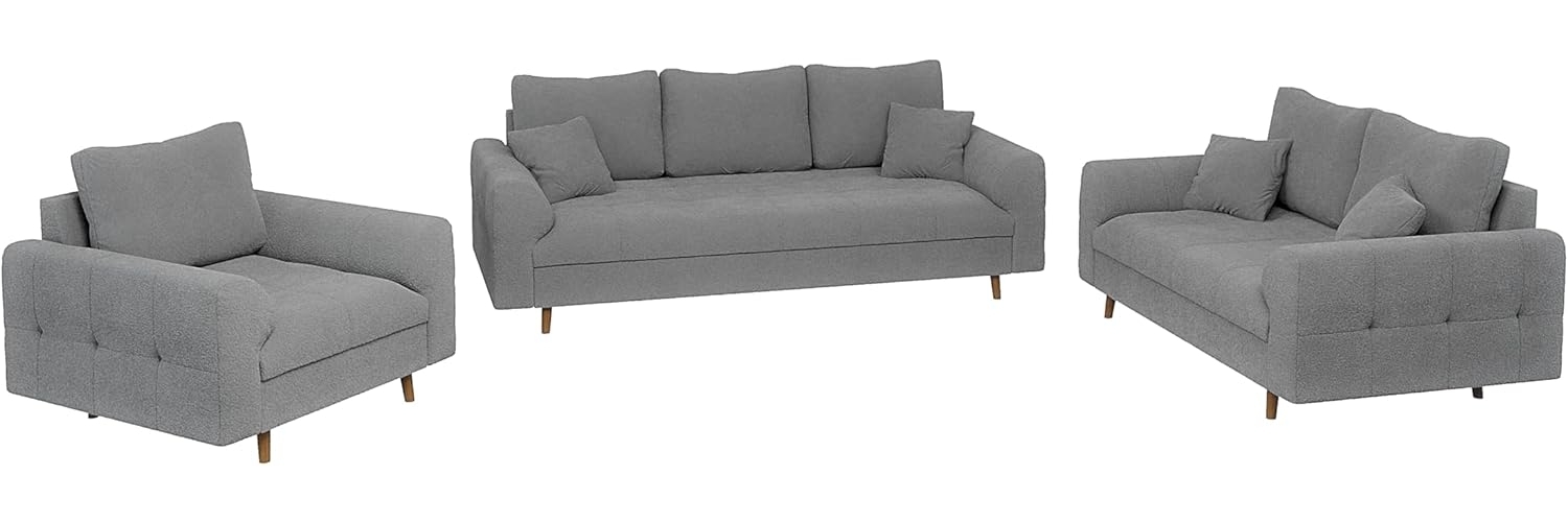 S-Style Möbel Polstergarnitur 3+2+1 Leif mit Holzfüßen im skandinavischen Stil aus Boucle-Stoff, (1x 3-Sitzer-Sofa, 1x 2-Sitzer-Sofa, 1x Sessel), mit Wellenfederung Bild 1