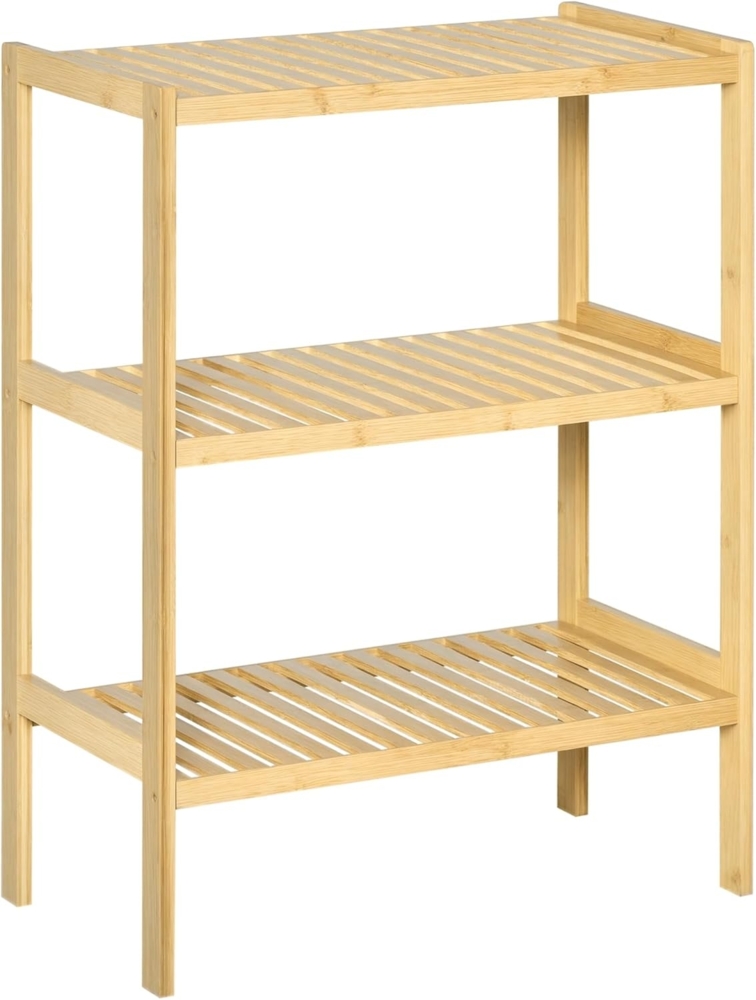HOMCOM Standregal Küchenregal mit 3 Ebenen, Bambusregal, Mehrzweckschrank 1-tlg, für Wohnzimmer, Natur Bild 1