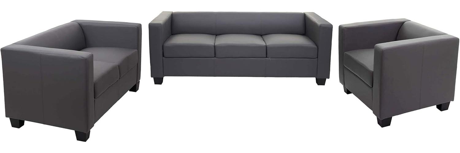 3-2-1 Sofagarnitur Couchgarnitur Loungesofa Lille ~ Kunstleder, dunkelgrau Bild 1