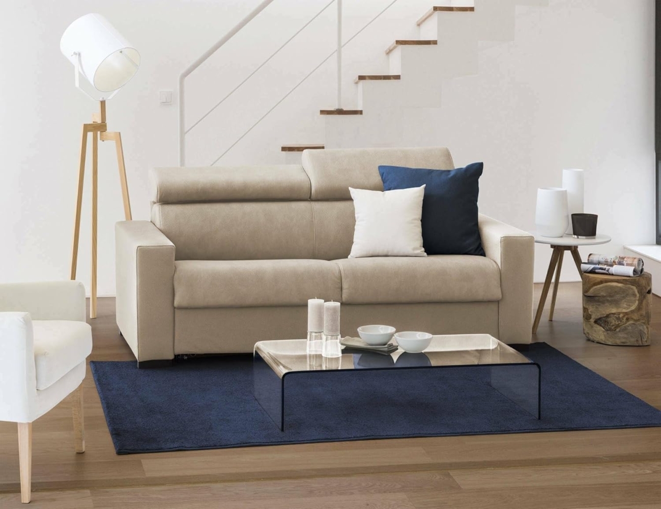 Talamo Italia Schlafsofa Sonia 2Sitzen Large,Wohnzimmersofa,Made in Italy,Drehbare Öffnung mit Matratze und Netz inklusive,mit verstellbaren Kopfstützenund Standardarmlehnen,cm: 200x95h85, Farbe Beige Bild 1