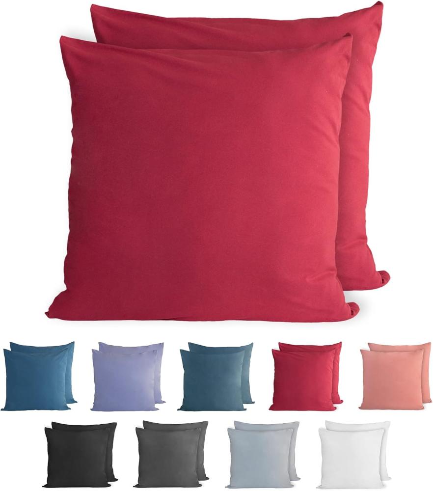 Komfortec 100% Baumwolle Kissenbezüge 2er Set 60x60 cm, Superweicher Premium Jersey Kopfkissenbezug 150 g/m², Kissenhülle, Aurora Rot Bild 1