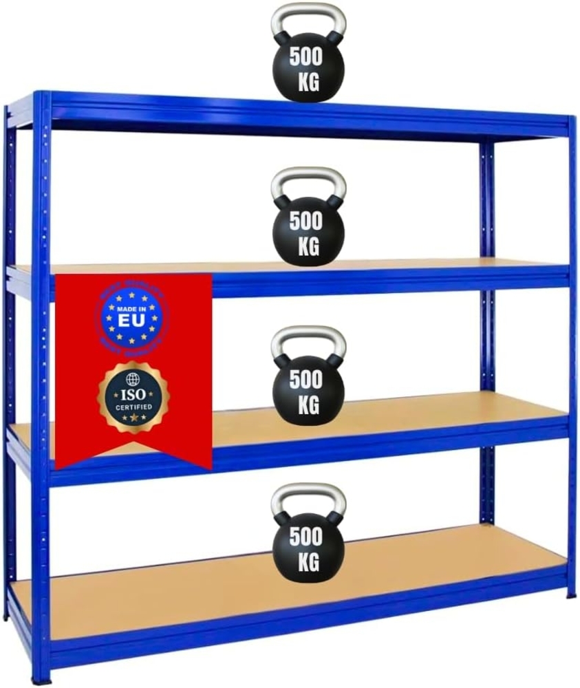 PROREGAL Schwerlastregal Dino Extra Breit 180 x 180 x 60 cm Fachlast 500kg Blau, Kellerregal, Lagerregal, Weitspannregal 60 cm tief Bild 1