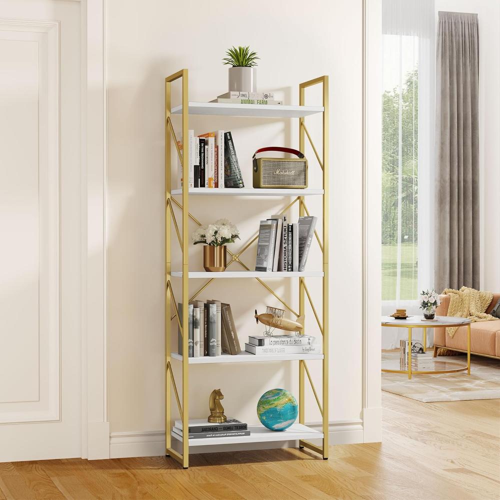 YITAHOME Bücherregal, Regal mit 5 Ebenen, Standregal, Büroregal, freistehend, Dekoregal, zur Präsentation, modern, Bücherregale für Wohnzimmer, Schlafzimmer, Büro (Gold) Bild 1