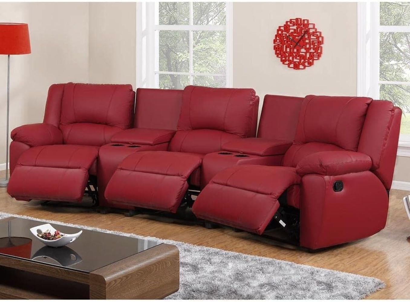 Relaxsofa 3-Sitzer AROMA - Leder - Rot Bild 1