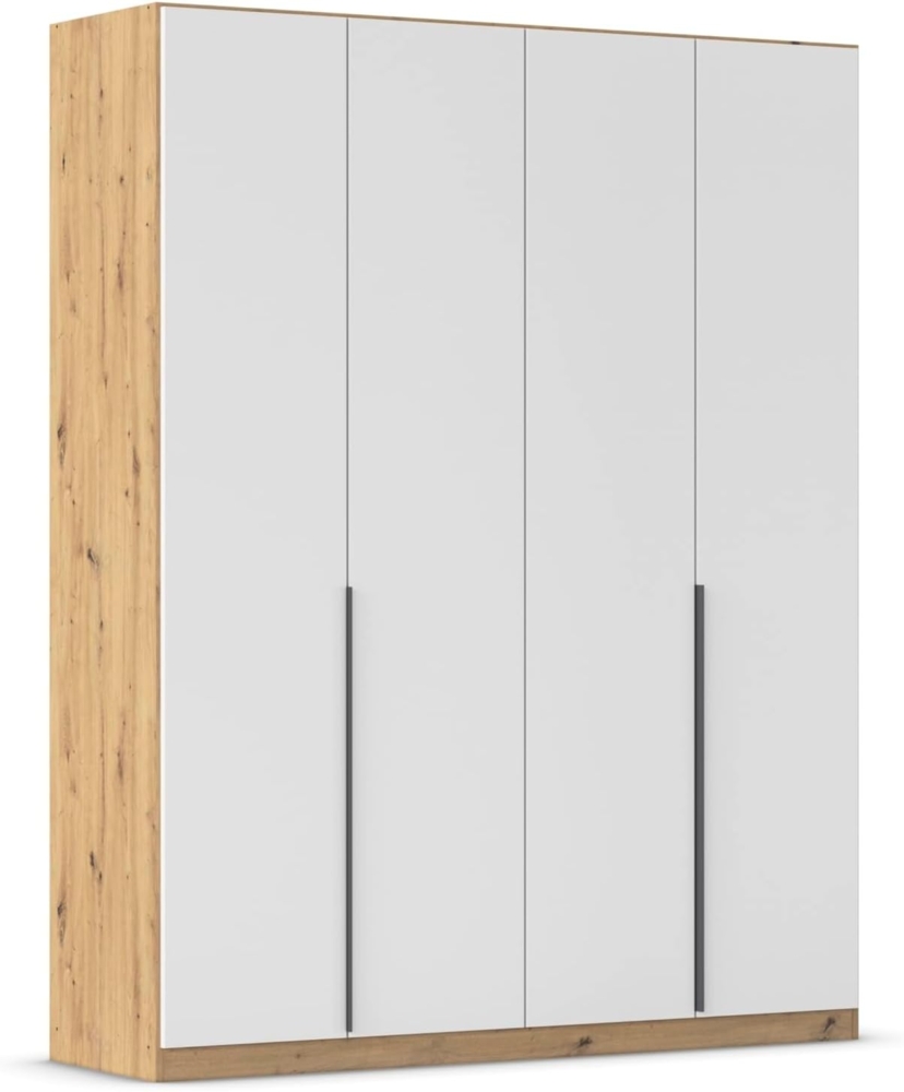 Rauch Möbel Alabama, Kleiderschrank, Garderobe, 4-türig, Zubehör Premium, 2 Kleiderstangen, 7 Einlegeböden, Schubladeneinsatz, Farbe Weiß/Eiche Artisan, Griff Grau metallic, 181 x 229 x 54 cm Bild 1