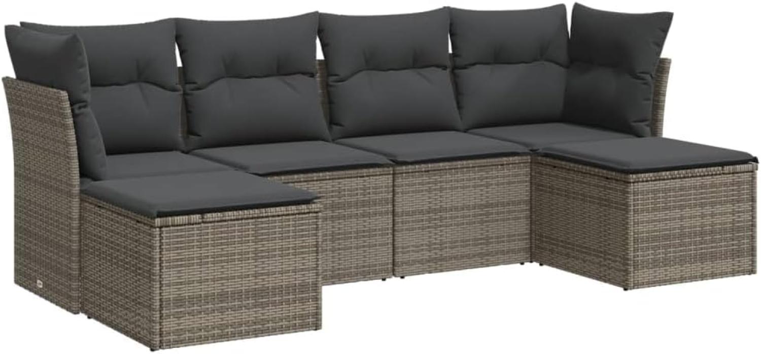 vidaXL 6-tlg. Garten-Sofagarnitur mit Kissen Grau Poly Rattan 3249849 Bild 1