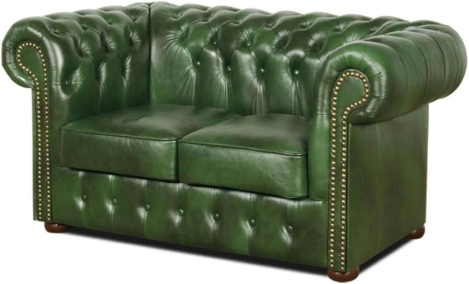 Casa Padrino Chesterfield Echtleder 2er Sofa Grün 160 x 90 x H. 78 cm - Luxus Kollektion Bild 1