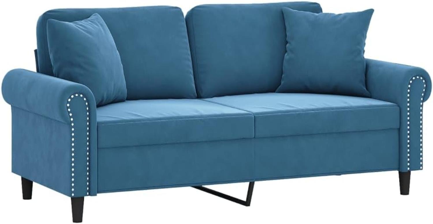 2-Sitzer-Sofa mit Zierkissen Blau 140 cm Samt 3200954 Bild 1