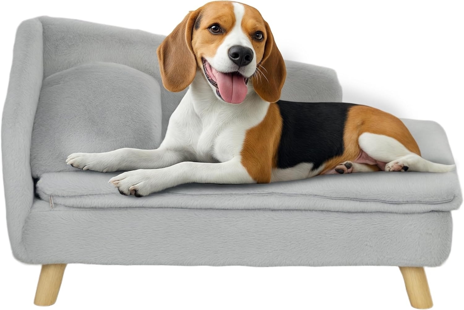 PawHut Tierbett für mittelgroße Hunde, abnehmbarem und waschbarem Kissen, Holzbeine, Polyester, mit Erhöhtem Design, 20 kg, Hellgrau Bild 1