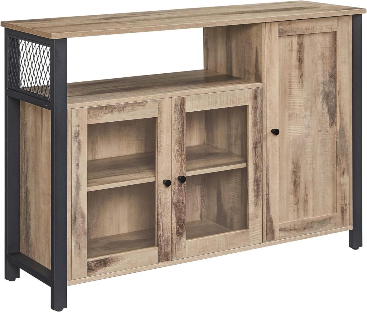 Vasagle Sideboard Küchenschrank, Kommode, mit 3 Türen, 33 x 33 x 110 cm, Naturfarben-Schwarz Bild 1