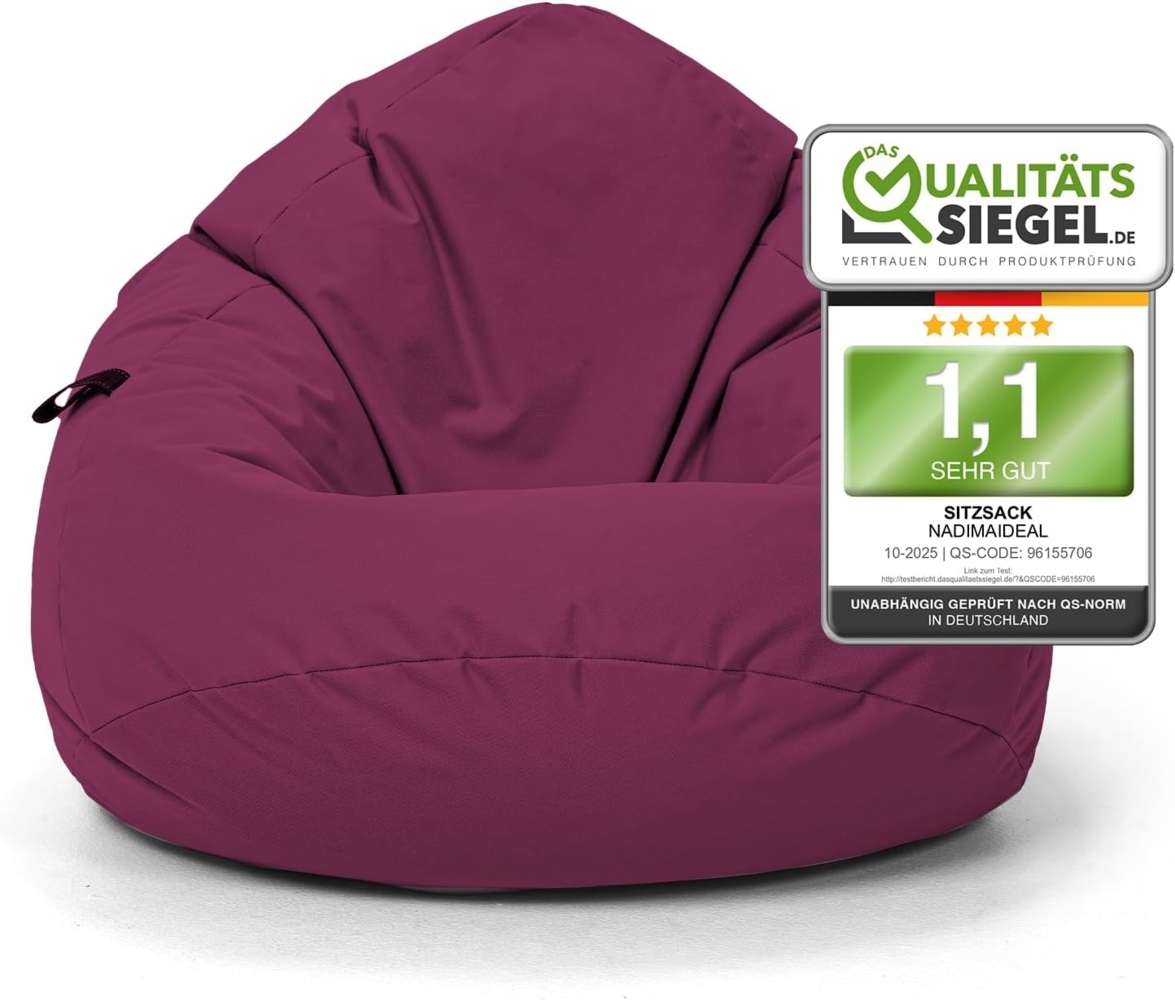 Nadimaideal Sitzsack Tropfenform Kastanie | Bodenkissen für Kinder & Erwachsene | Indoor & Outdoor | Gaming Sitzsack - Sitzkissen - Beanbag | Füllung EPS Perlen (Weinrot, XXL-Durchmesser 88 cm) Bild 1