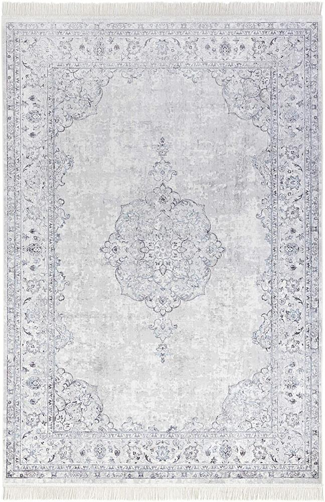 Orientalischer Samt-Teppich Fransen Oriental Vintage Medallion Pastell-Blau - 195x300x0,5cm Bild 1