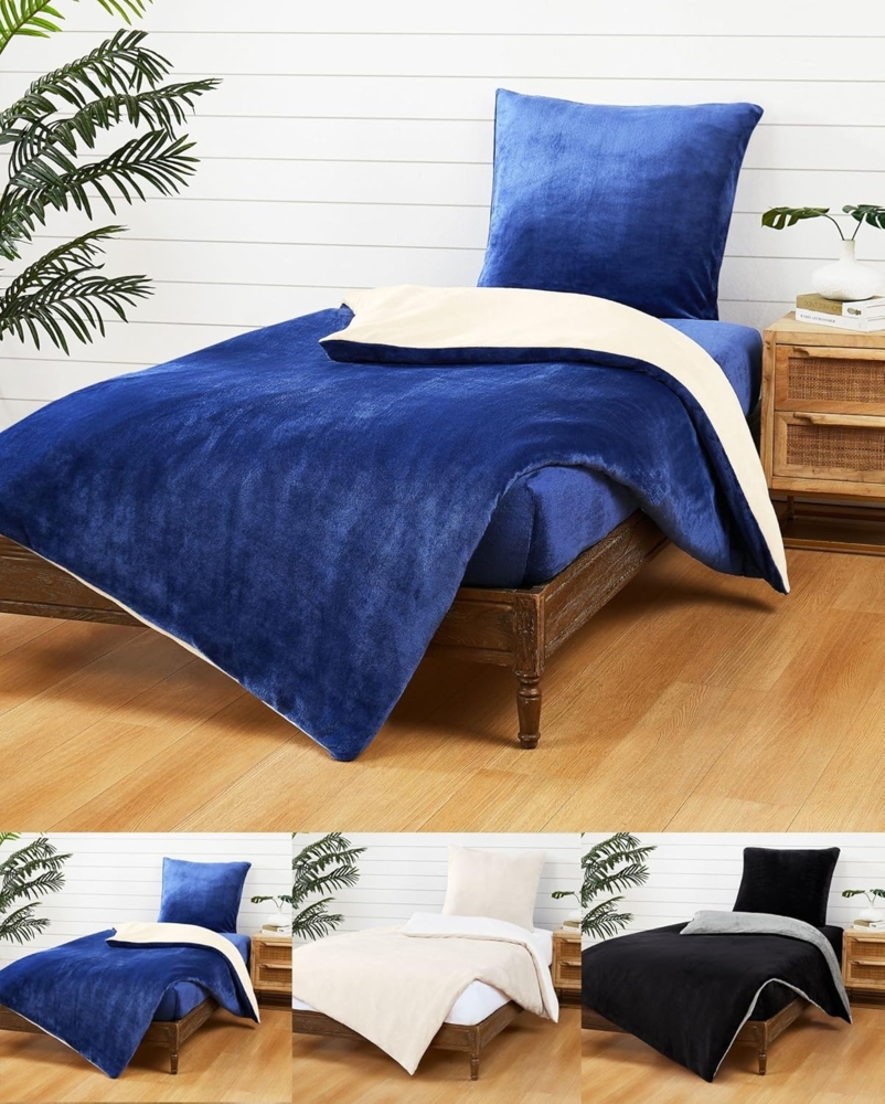 JACK Wendebettwäsche JACK Teddy Flausch 135x200cm Weiß Creme Blau Grau Anthrazit, Microfaser, 2 teilig, Wendeoptik, weiche Oberfläche, superweicher Cashmere-Touch Bild 1