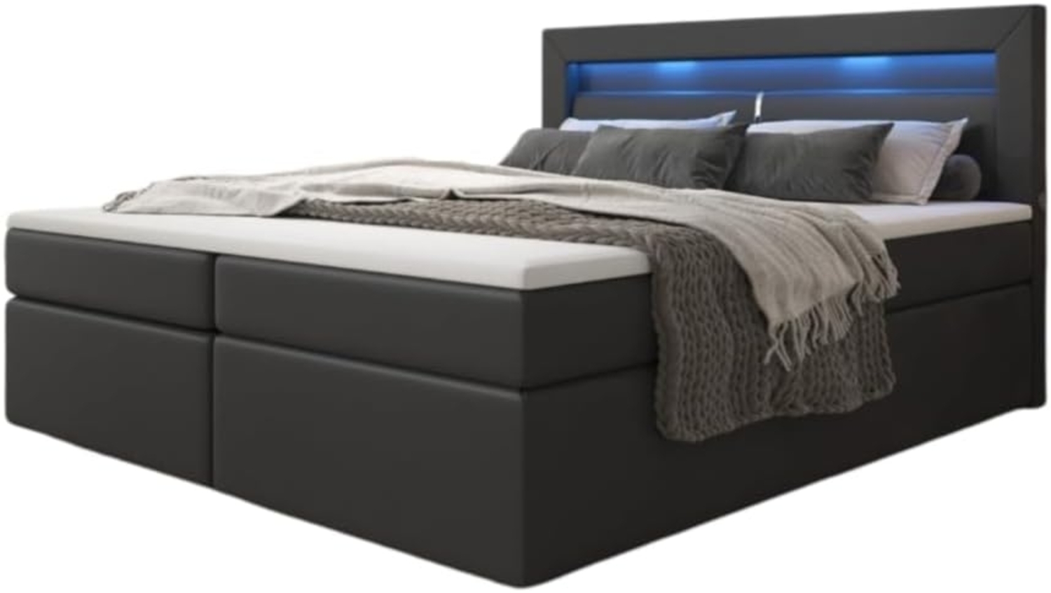 Luxusbetten24 Boxspringbett Repos, mit LED-Beleuchtung und USB-Anschluss Bild 1