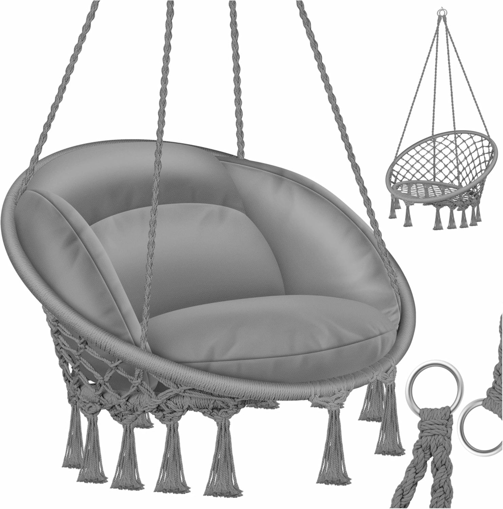 KESSER® Hängesessel mit Kissen, Hängestuhl zum Aufhängen für Erwachsene & Kinder, bis 150 kg, grau, für Indoor & Outdoor Bild 1
