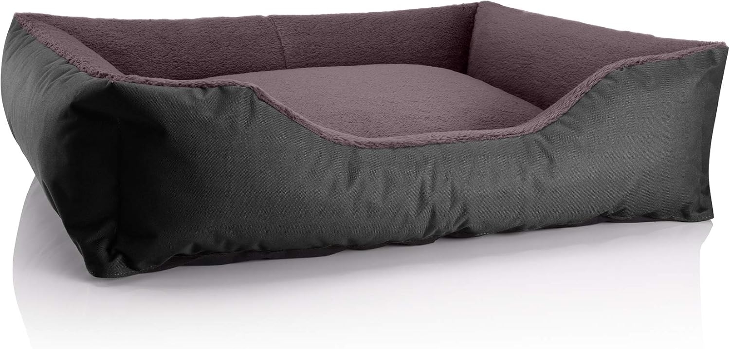 BedDog Hundebett TEDDY, Hundesofa aus Cordura und Microfaser-Velours, waschbares Hundebett mit Rand, Hundekissen vier-eckig (XL) ca. 100 x 85 x 23 cm, BLACK-FIELD (schwarz/braun) Bild 1