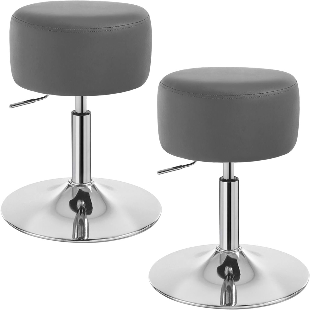 WOLTU BH14gr-2 Design Hocker mit Hebel, 2er Set, stufenlose Höhenverstellung, verchromter Stahl, Antirutschgummi, pflegeleichter Kunstleder, gut gepolsterte Sitzfläche, Grau Bild 1