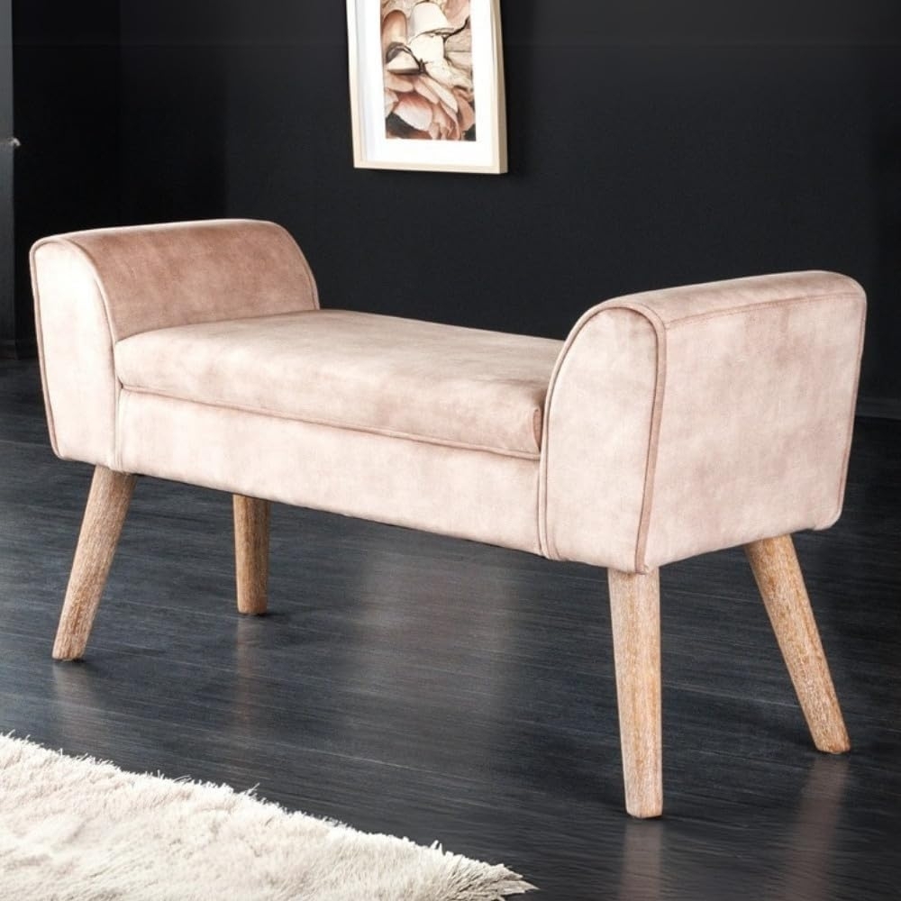 Elegante Sitzbank CAROLIN 90cm beige Samt Bank coffee Bild 1