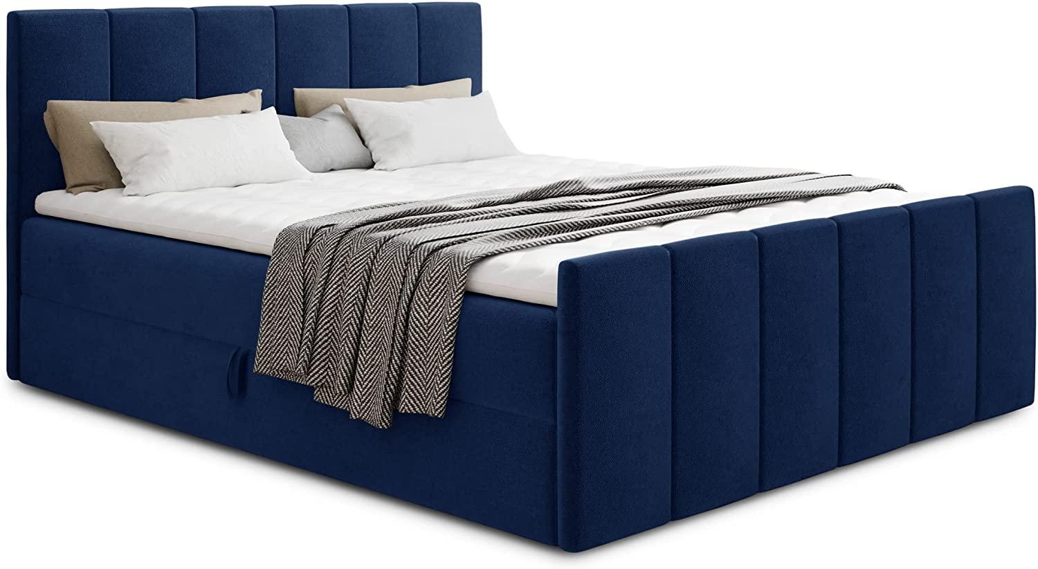 Boxspringbett Star Lux mit Fußteil, 2 Bettkästen und Matratzentopper - Doppelbett mit Topper, Bonell-Matratze, Polsterbett, Bett (Dunkelblau (Kronos 09), 140 x 200 cm) Bild 1