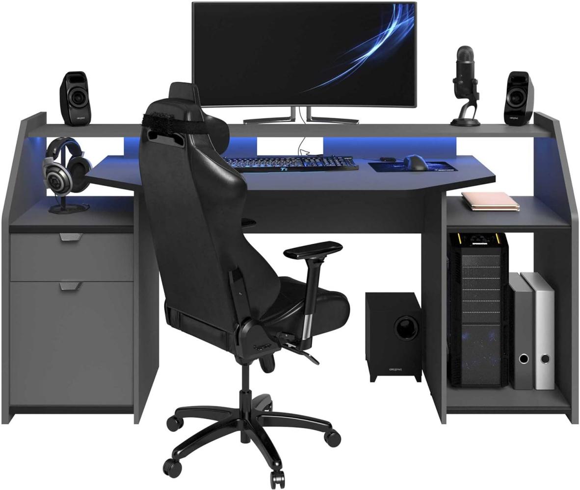 Gamer-Tisch 'Ace' grau/schwarz 180x92x68 mit LED Bild 1