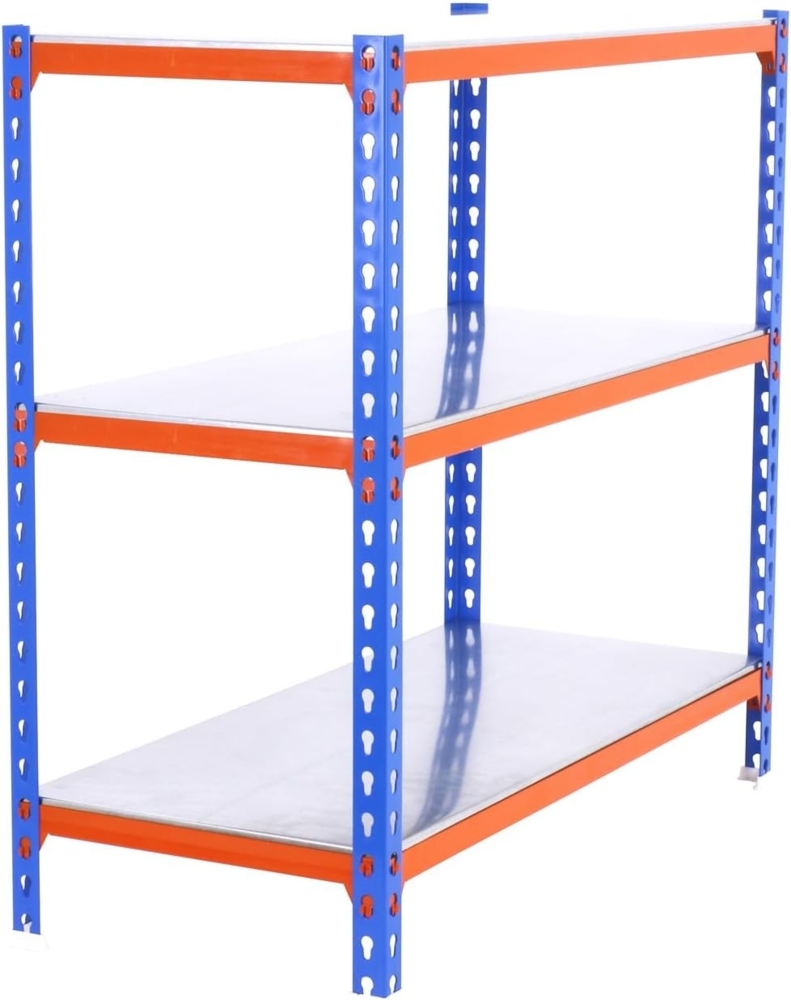 Simon Rack Schwerlastregal, 1000 x 1100 x 400 mm, Bis 200 kg Belastbar, 3 Verstellbare Ablagen, Kellerregal, Lagerregal, Blau/Orange/Verzinkt - Simonclick Bild 1
