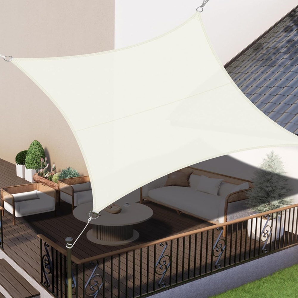 LOVE STORY Sonnensegel Wasserdicht 4x4 m Quadrat PES Polyester Sonnenschutz Windschutz Balkon Terrasse 95% UV-Schut,für Balkon Garten,Cremeweiß Bild 1