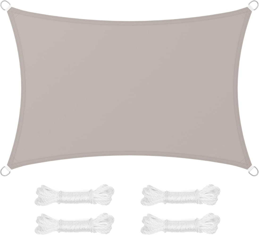 SONGMICS Sonnensegel, 2x3 m, wasserabweisend, Wassersäule 665 mm, reißfestes Polyester, UV-Schutz 93%, Terrasse, Garten, Balkon, rechteckig, 2 m Seile, Taupe GSH23TP Bild 1