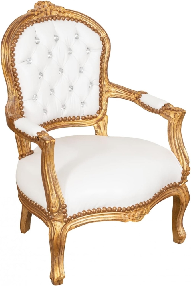 Biscottini Barock, 5 x 49,5 x 50 cm | Stühle Luigi XVI | französischer Stil Sessel Schlafzimmer weiß, Holz samt, 74,5 x 49,5 x 50 cm Bild 1