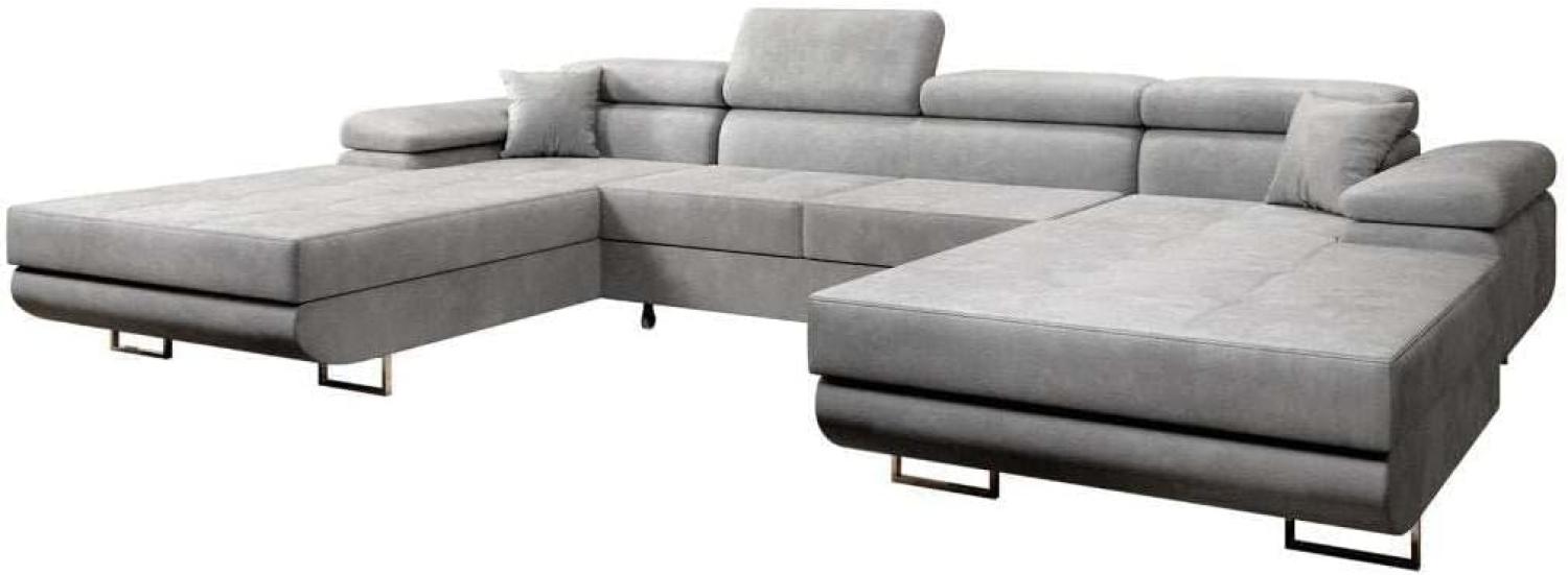 Designer Sofa Calvera U mit Schlaf- und Klappfunktion Hellgrau Bild 1