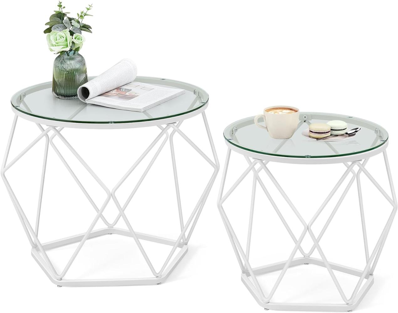 Vasagle Couchtisch rund, 2er Set, Wohnzimmertisch, Beistelltisch, modern, abnehmbare Tischplatte, für Wohnzimmer, transparent-wolkenweiß Bild 1