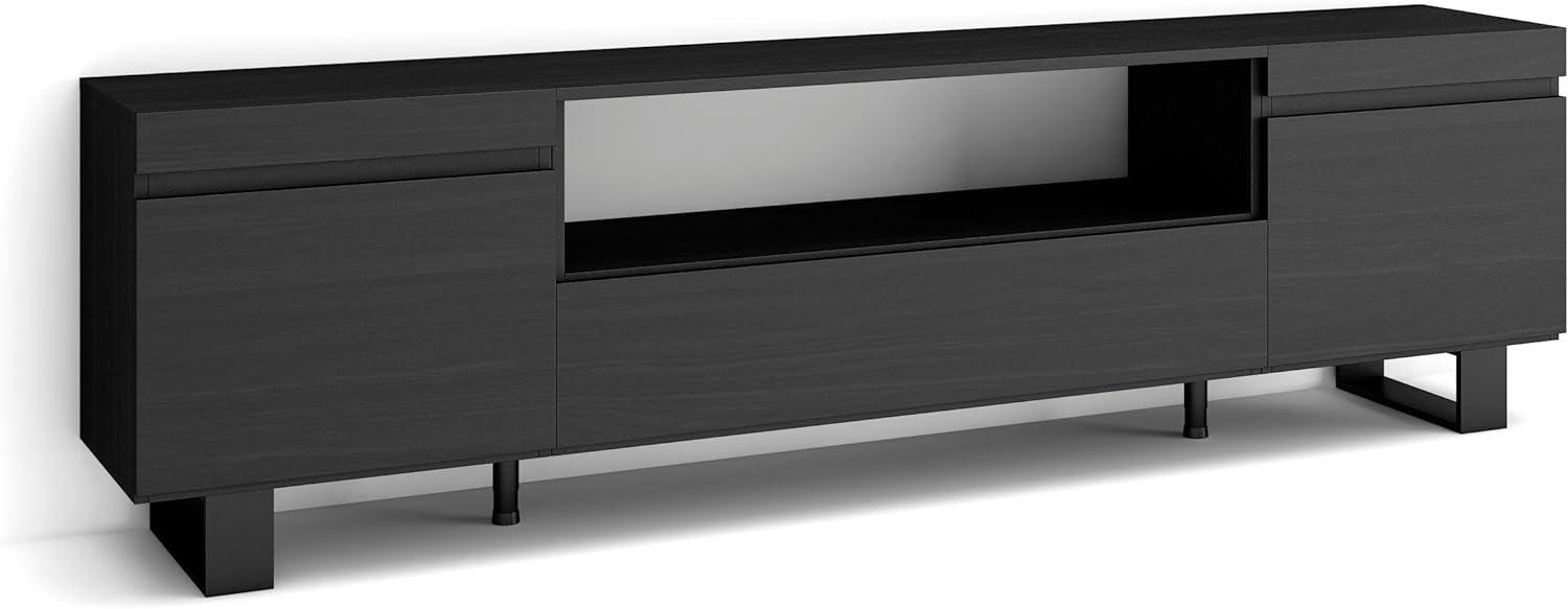 Skraut Home | TV-Schrank, Lowboard | für Wohnzimmer und Esszimmer | 200x57x35cm | Für TV-Geräte bis zu 80" | Industriedesign | Moderner Stil | Schwarz Bild 1