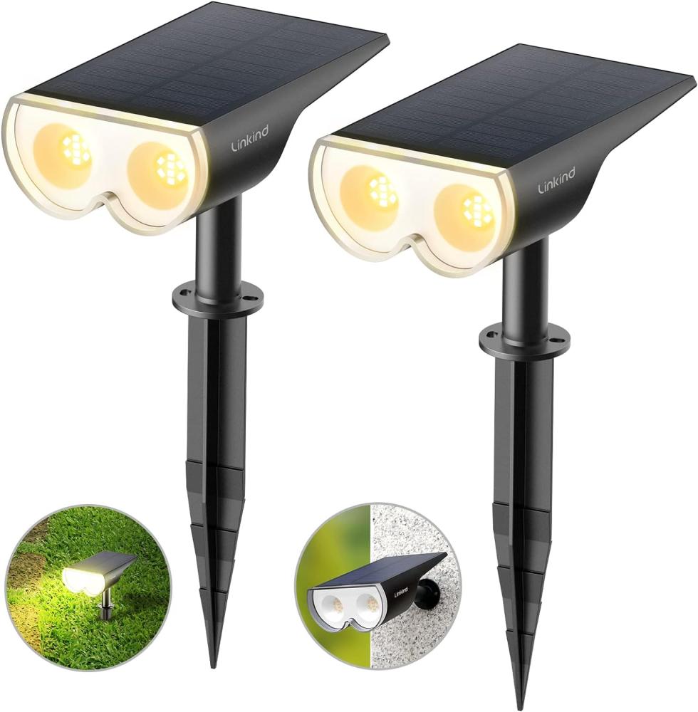 Linkind LED Solarlampen StarRay, Dusk to Dawn Licht Sensorik Solarleuchte, IP67 wasserdicht Außenwandleuchte, 650lm 3000K Warmweiß Solar Wegbeleuchtung Strahler für Garage Eingang, 2er Pack Bild 1