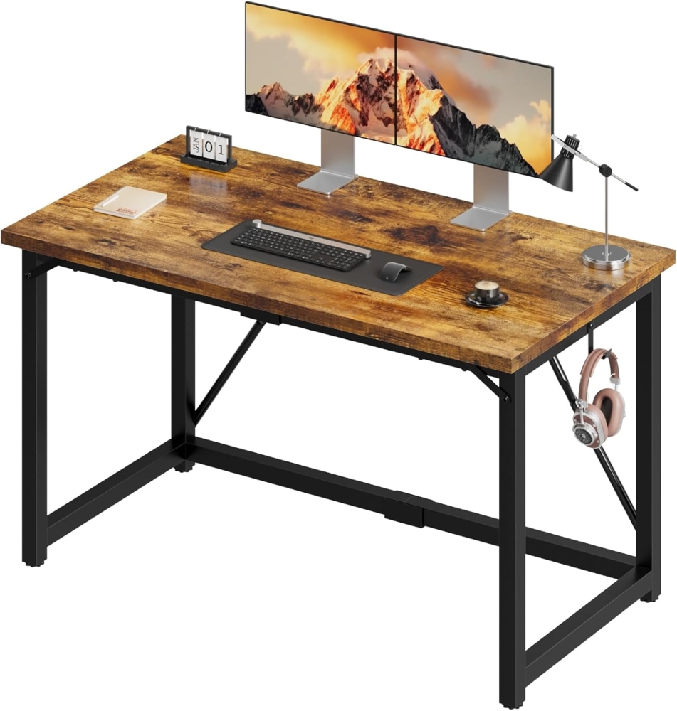 Devoko 120x60 cm Schreibtisch, Study Table, Industrie-Design Desk, Computertisch Klein für Home, Office, Vintage braun Bild 1