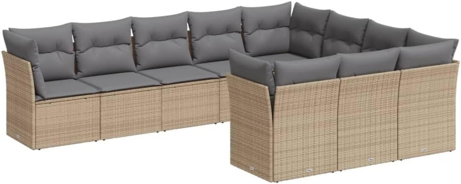 vidaXL 10-tlg. Garten-Sofagarnitur mit Kissen Beige Poly Rattan 3250058 Bild 1