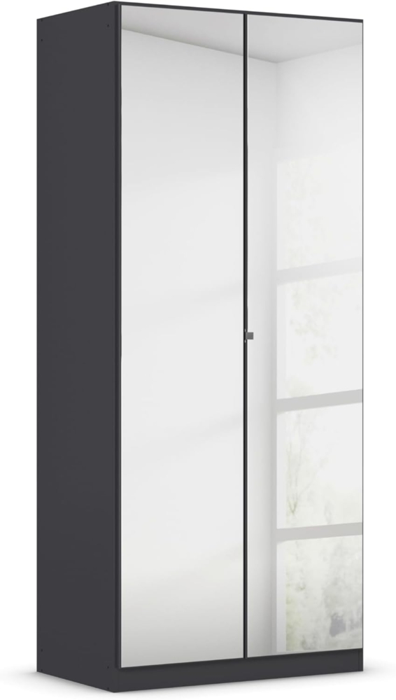 Rauch Möbel Reflect, Drehtürenschrank, Kleiderschrank, Schrank mit Spiegel, Garderobe, 2-türig, 2 Spiegeltüren, inkl. Stoffkisten und weiterem Zubehör, Farbe Grau metallic, Schwarz, 91 x 210 x 54 cm Bild 1