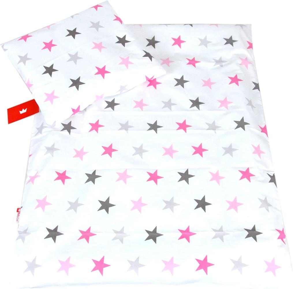 BABYLUX 2 tlg. Set Bezug für Kinderwagen Stubenwagen oder Wiege Garnitur Bettwäsche Kissen Decke 60x78 cm (93. Sterne Rosa) Bild 1