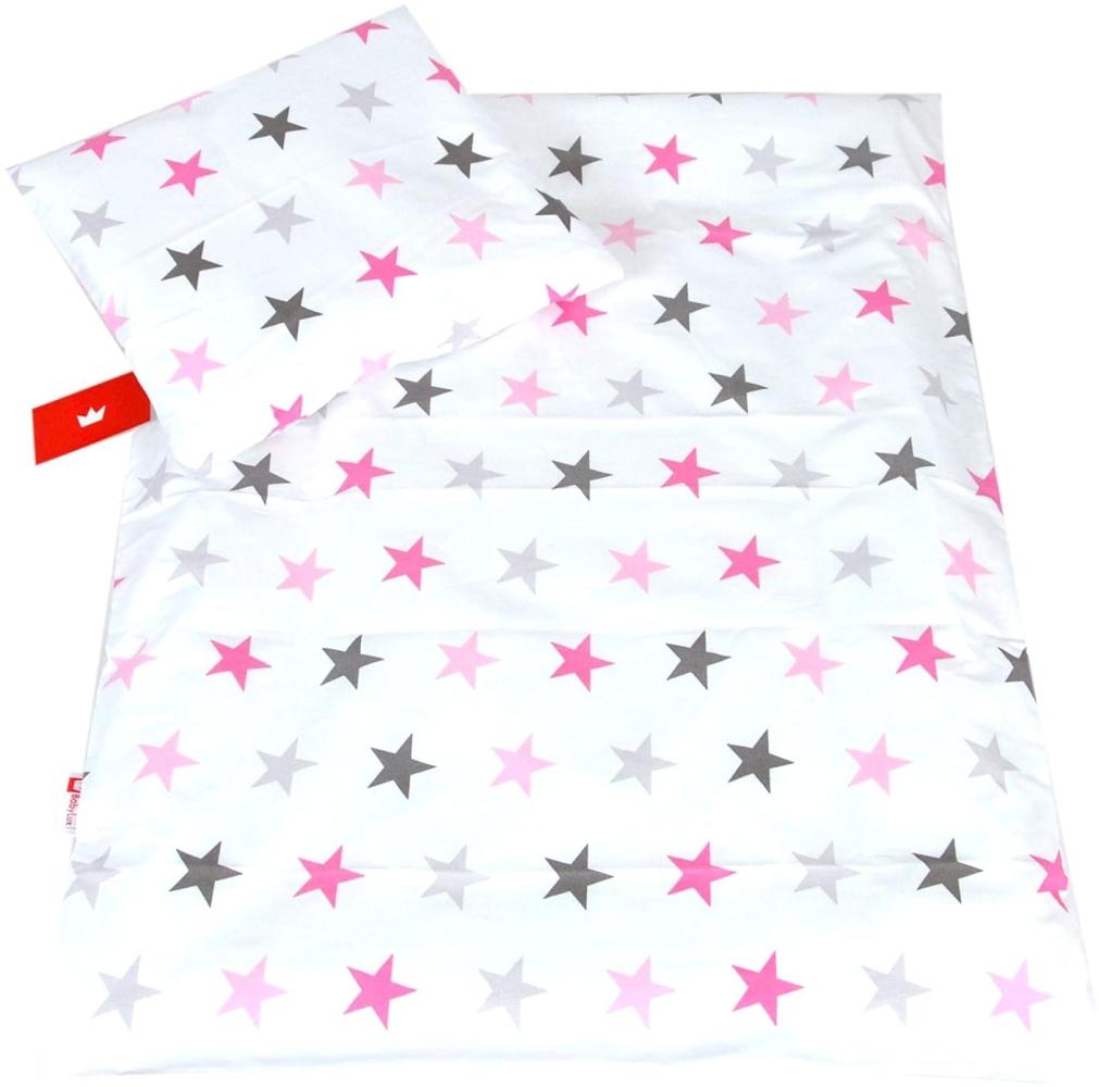 BABYLUX 2 tlg. Set Bezug für Kinderwagen Stubenwagen oder Wiege Garnitur Bettwäsche Kissen Decke 60 x 78 cm (93. Sterne Rosa) Bild 1