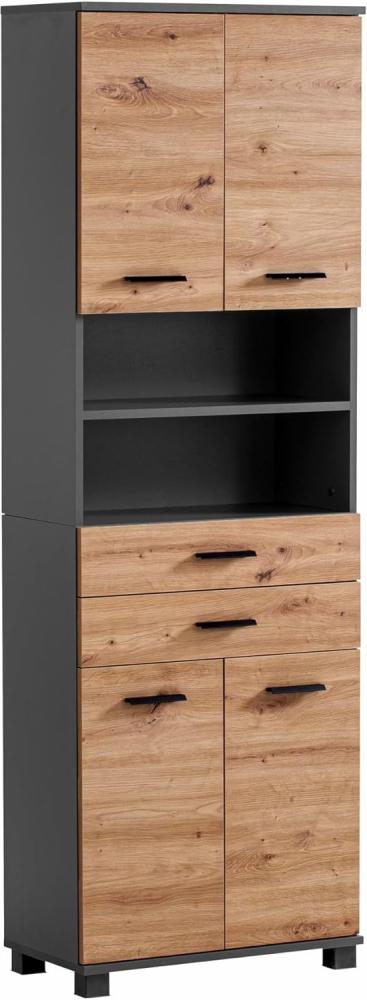 Schildmeyer Hochschrank Palermo, Holzwerkstoff, Anthrazit/Artisan Eiche Dekor, 59,8 x 23,6 x 180,9 cm (B/T/H) Bild 1