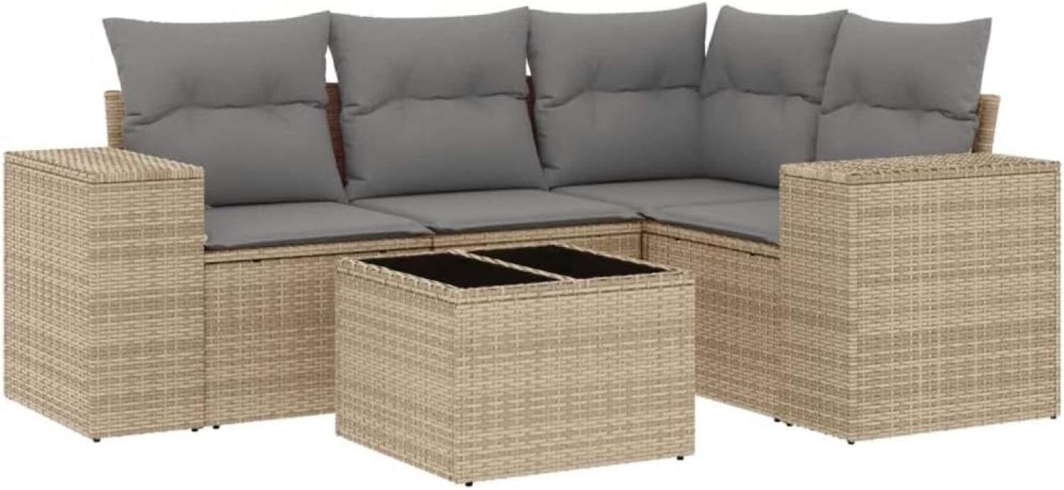 vidaXL 5-tlg. Garten-Sofagarnitur mit Kissen Beige Poly Rattan 3254856 Bild 1