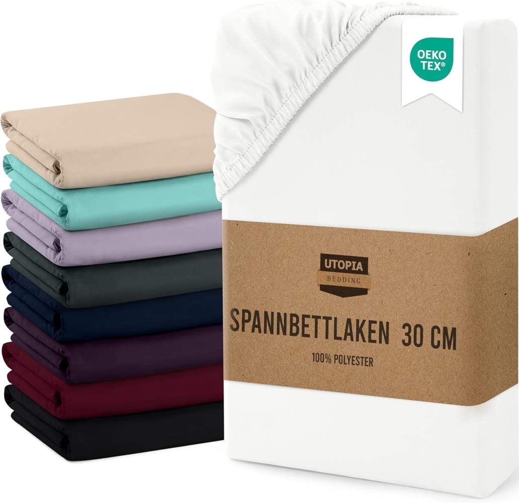 Utopia Bedding - Spannbettlaken 160x200 cm Bis 30 cm - Weiß - Gebürstete Mikrofaser Spannbetttuch - Oeko Tex Standard 100 Bild 1
