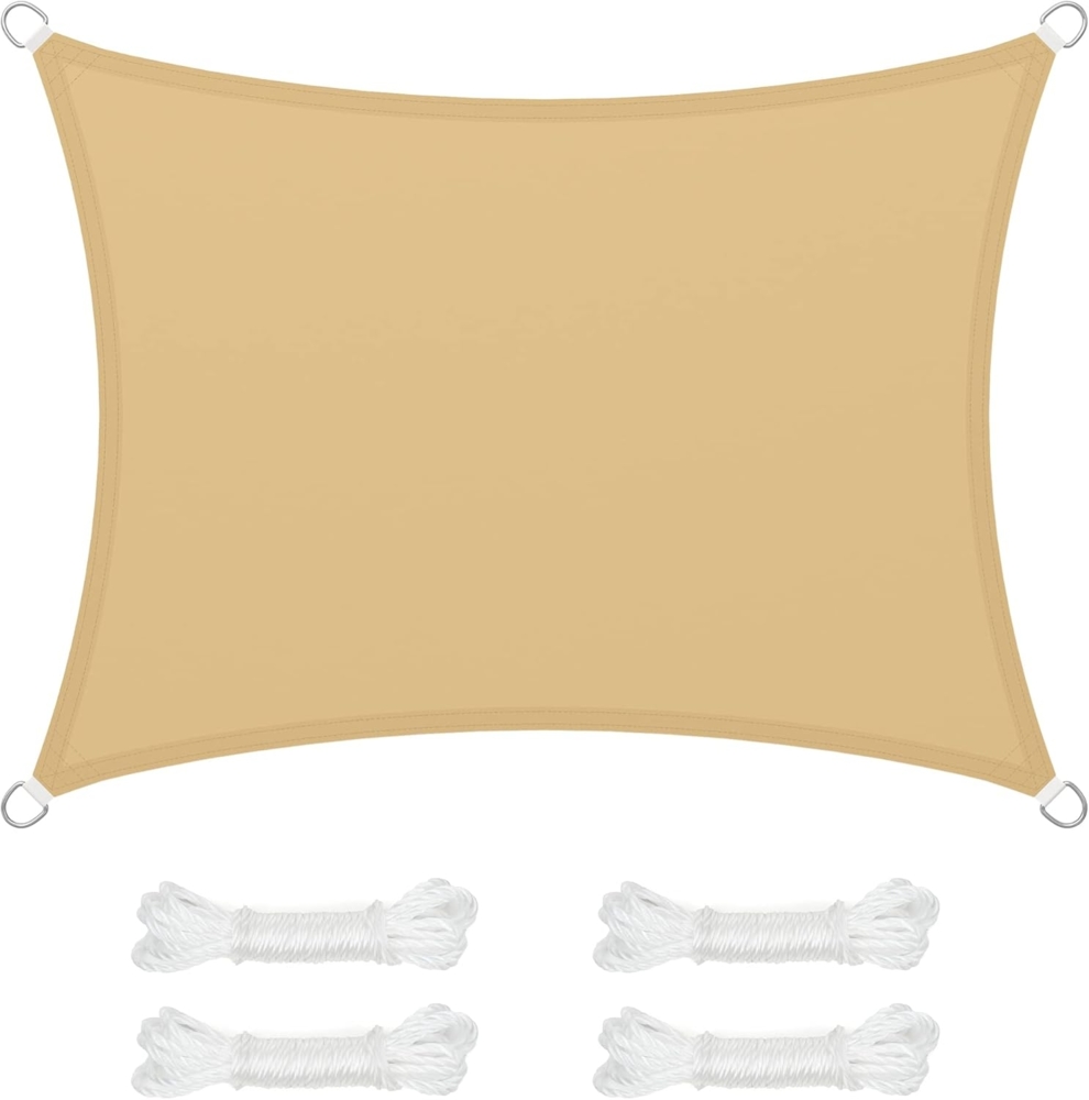 SONGMICS Sonnensegel, 3x4 m, wasserabweisend, Wassersäule 665 mm, reißfestes Polyester, UV-Schutz 93%, Terrasse, Garten, Balkon, rechteckig, 2 m Seile, sandgelb GSH34EY Bild 1