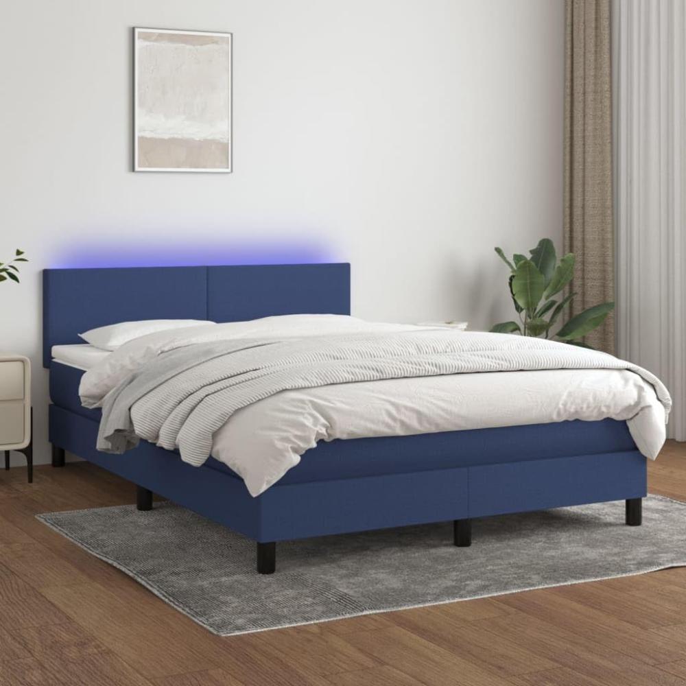 vidaXL Boxspringbett mit Matratze & LED Blau 140x200 cm Stoff 3133003 Bild 1