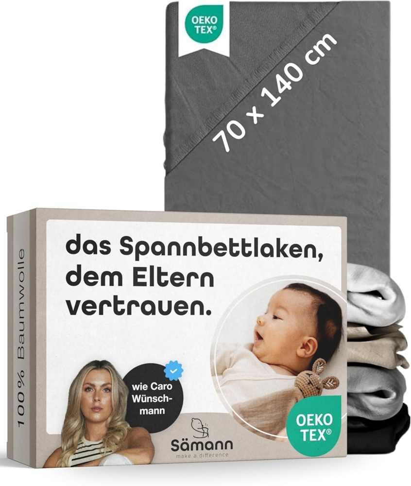 Sämann Spannbettlaken 70x140 cm Jersey anthrazit Bild 1