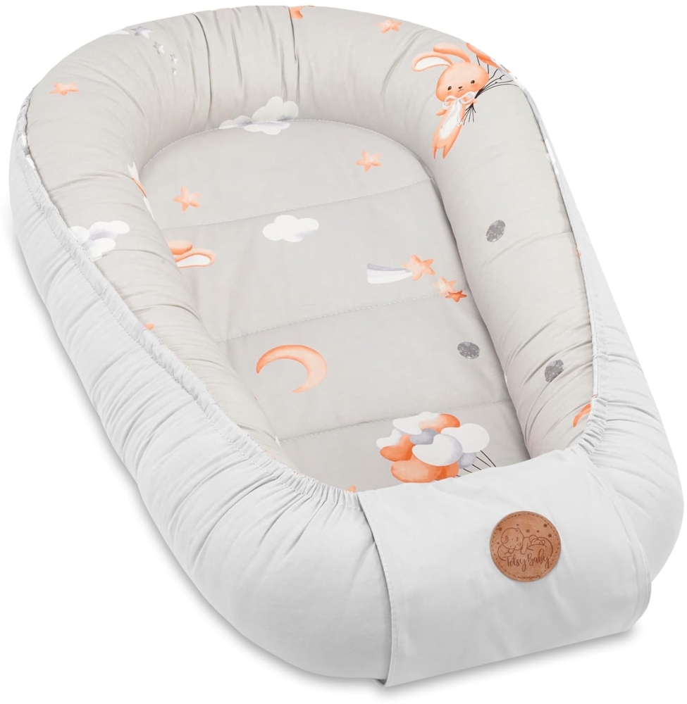 Babynest babynestchen neugeborene mit tragegriff 90x50 cm baby nestchen tragbar nest für bett kinder kuschelnest coccon für Jungen und Mädchen Kaninchen Bild 1