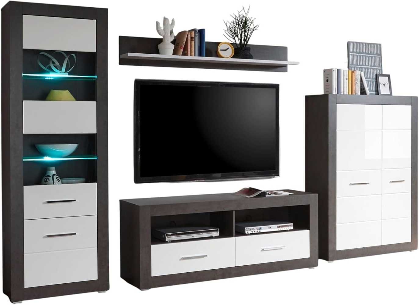 Wohnwand Briard in weiß Hochglanz und grau Stone 335 cm Bild 1