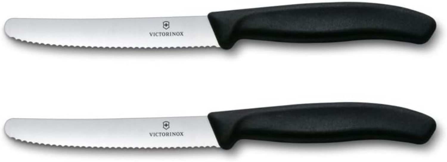 Victorinox Swiss Classic, Frühstücksmesser, Brötchenmesser Set 2teilig, Scharfe Klinge, Wellenschliff, 11 cm, Rostfreier Stahl, Schwarz Bild 1