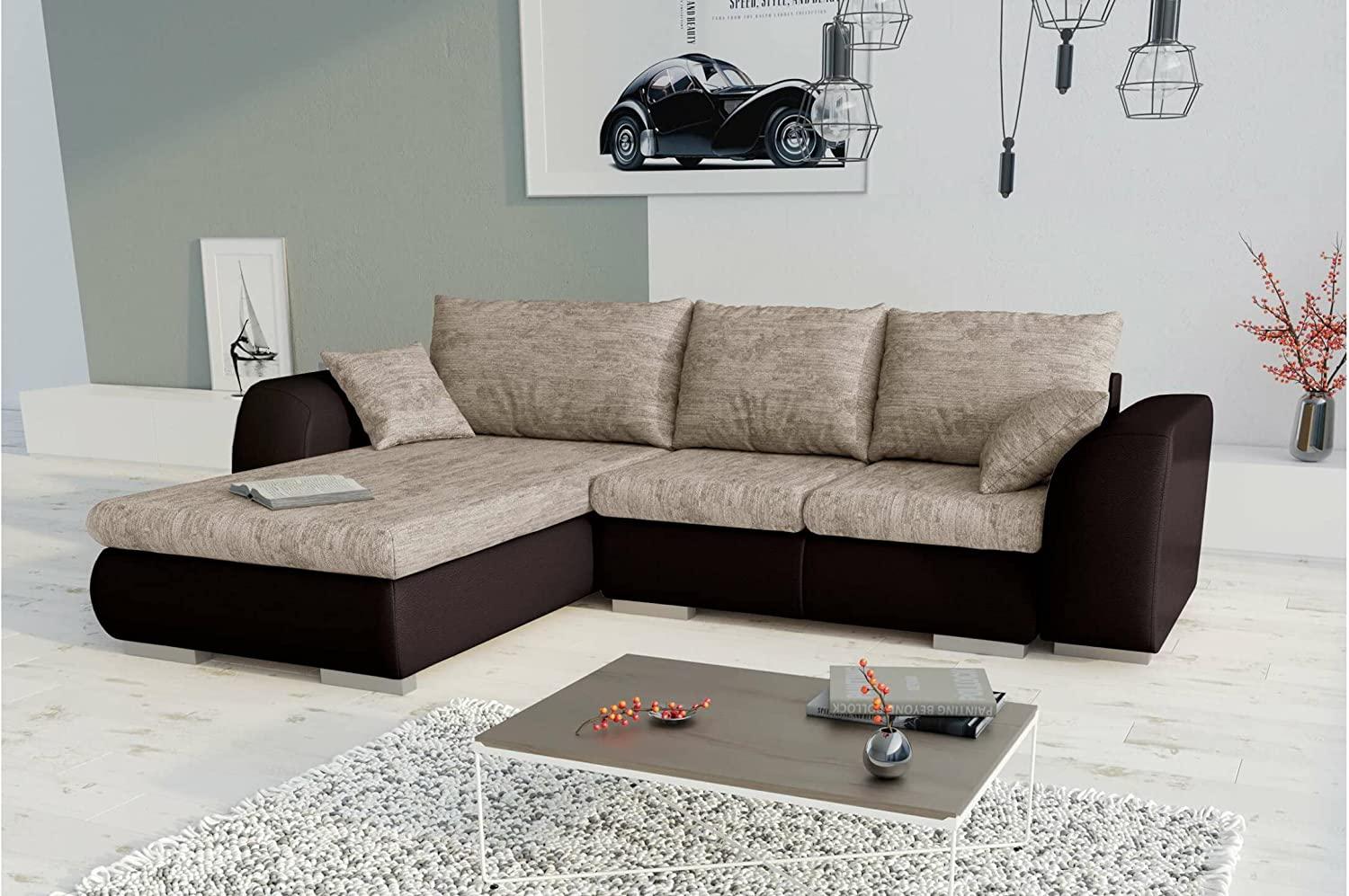 Stylefy Salturo Ecksofa Strukturstoff BERLIN Kunstleder MADRYT Hellbraun Dunkelbraun Links Bild 1