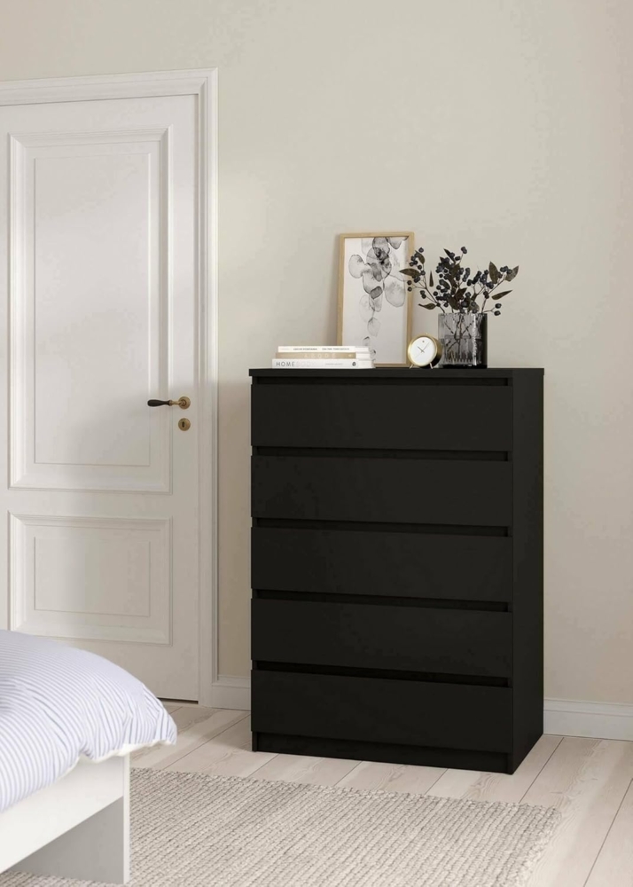 Dmora Georgette Kommode, Mehrzweckschrank, Schlafzimmer-Kommode, Schrank mit Schubladen, 77 x 50 x 111 cm, Schwarz Bild 1